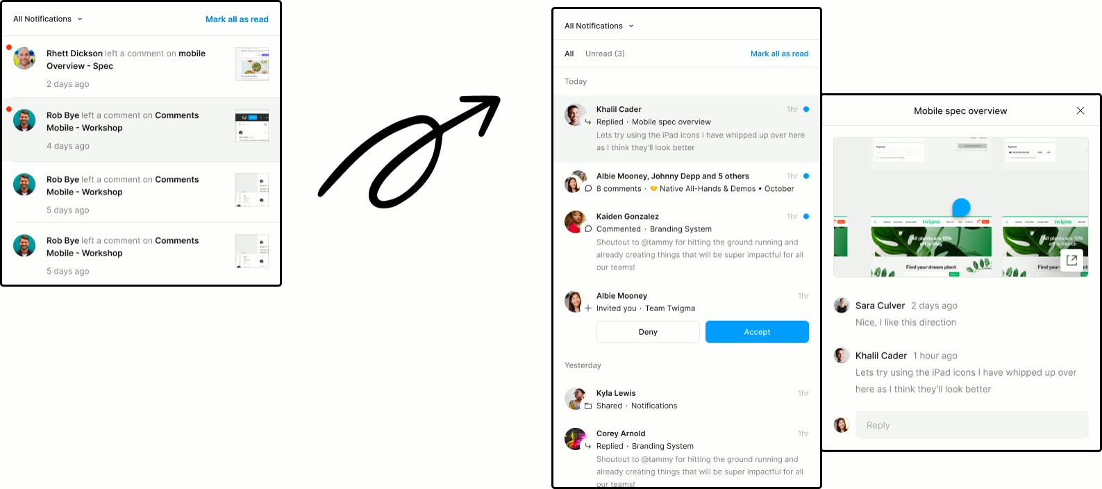 The old notifications feed beside Notifications 2.0